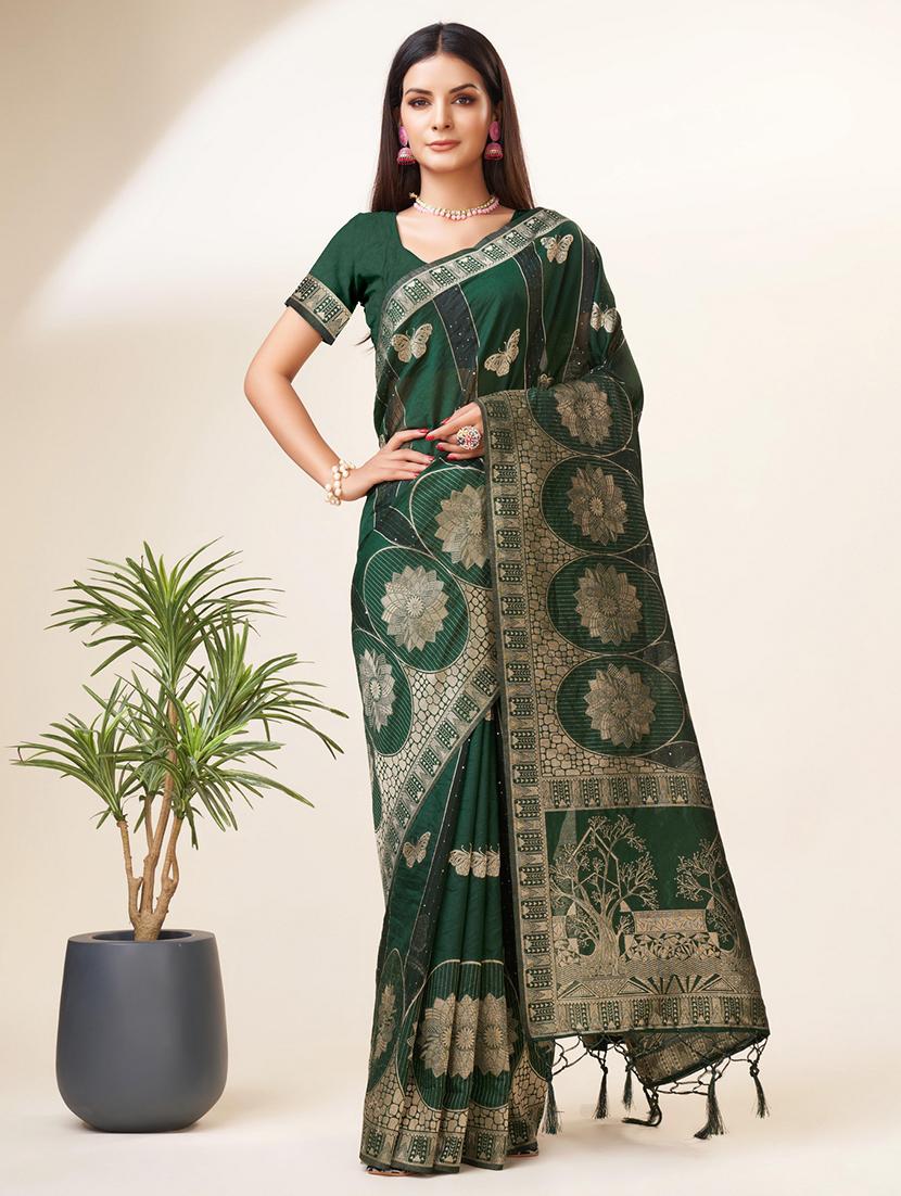 green colored banarasi saree with blouse - 20367458 - Zoom Image - 0