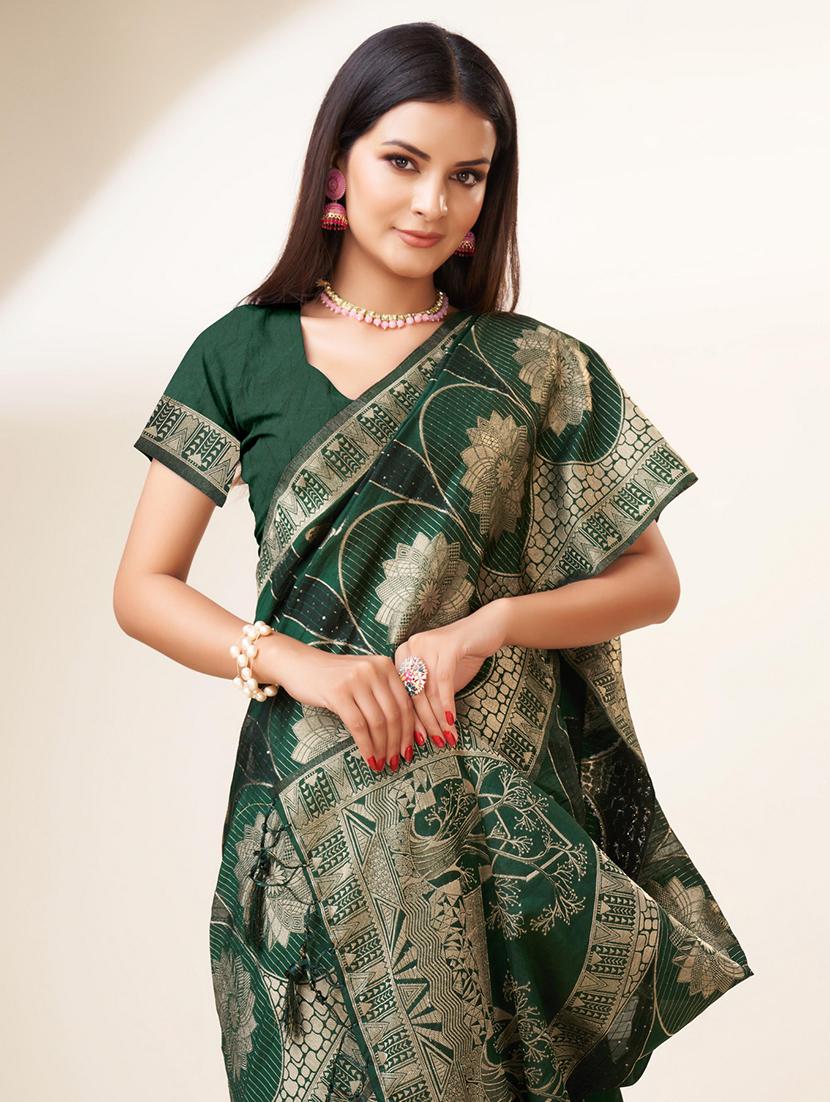 green colored banarasi saree with blouse - 20367458 - Standard Image - 3