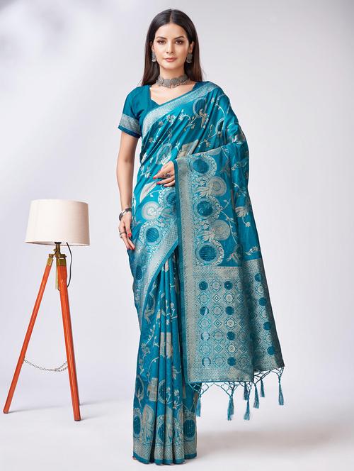 turquoise colored banarasi saree with blouse - 20367467 - Standard Image - 0