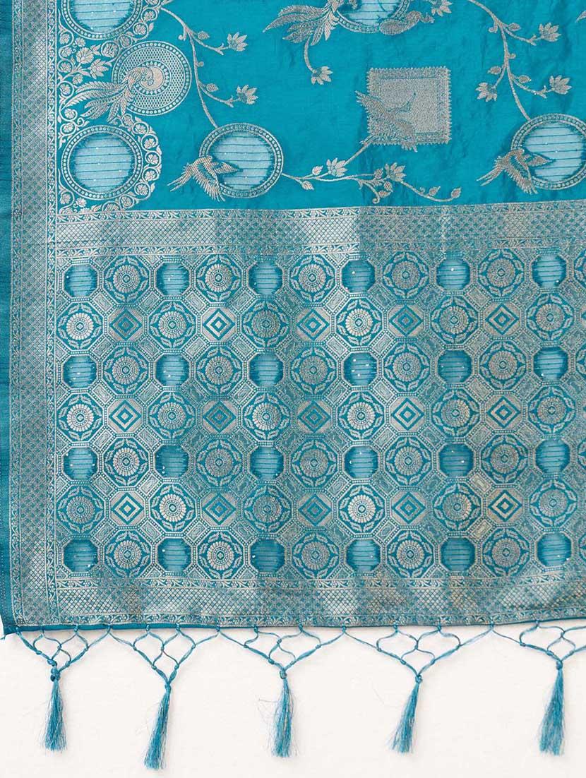 turquoise colored banarasi saree with blouse - 20367467 - Standard Image - 5