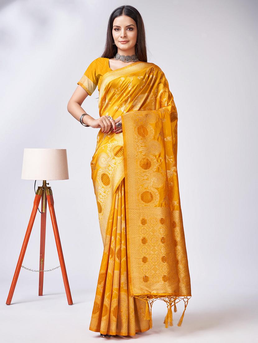 orange colored banarasi saree with blouse - 20367469 - Zoom Image - 0