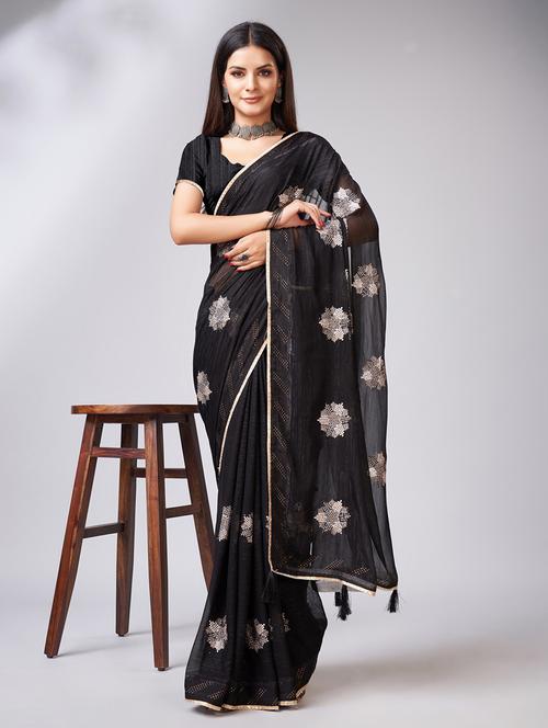 black colored embellished  saree with blouse - 20367470 -  Standard Image - 0
