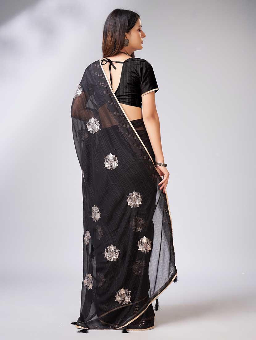 black colored embellished saree with blouse - 20367470 - Standard Image - 3