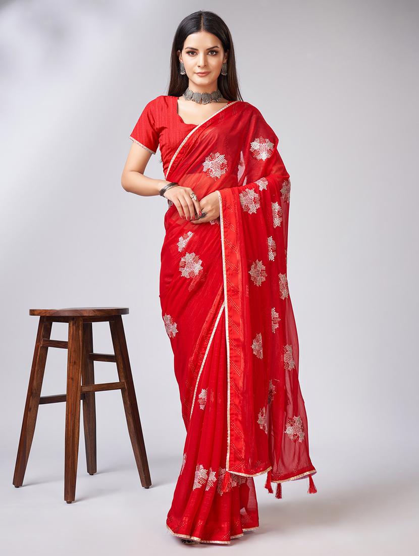 red colored embellished saree with blouse - 20367473 - Zoom Image - 0