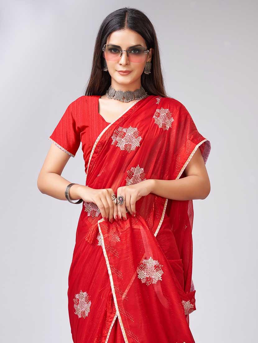 red colored embellished saree with blouse - 20367473 - Standard Image - 3