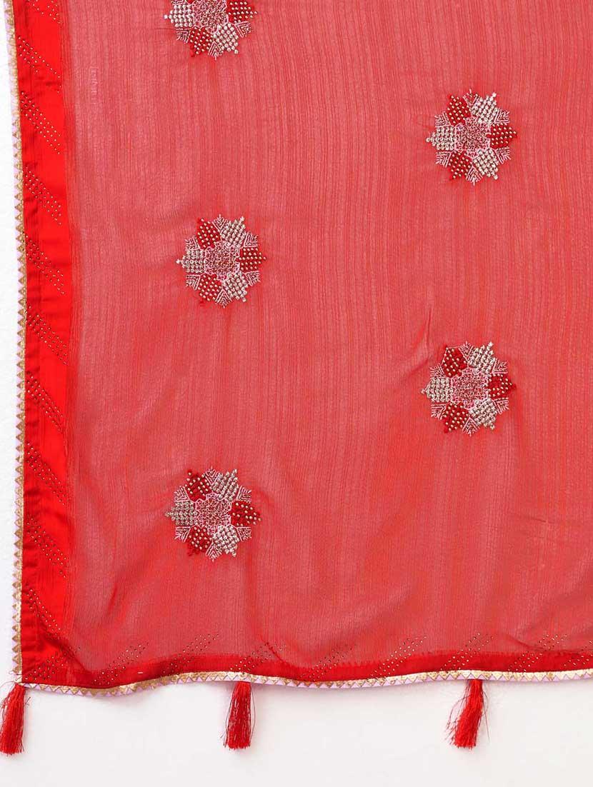 red colored embellished saree with blouse - 20367473 - Standard Image - 5