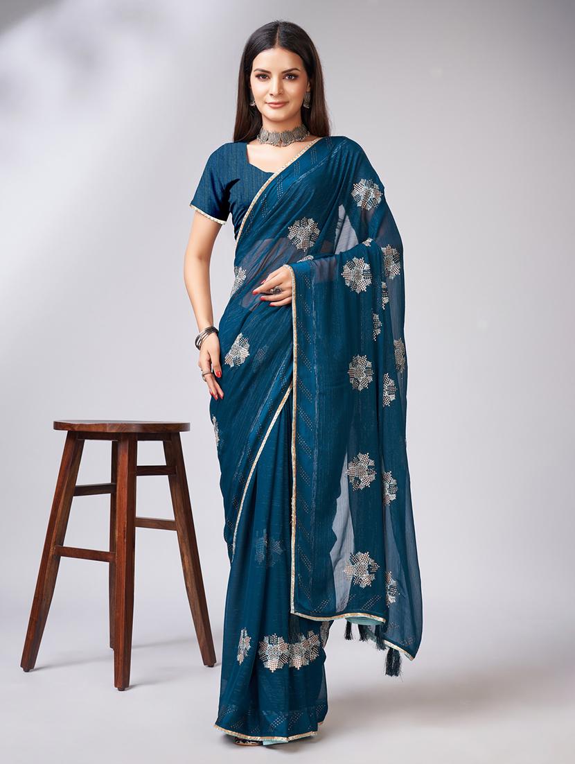 teal colored embellished saree with blouse - 20367474 - Zoom Image - 0