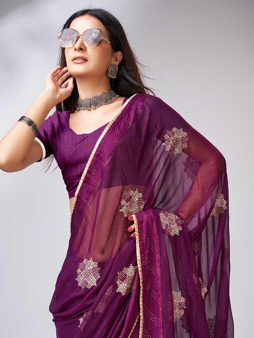 purple colored embellished saree - 20367475 - Standard Image - 3