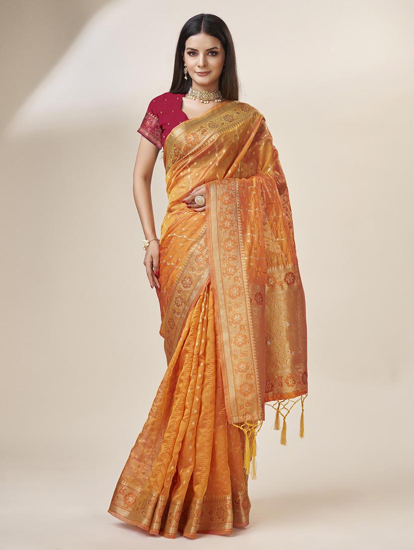 orange colored bordered  saree - 20367488 -  Zoom Image - 0