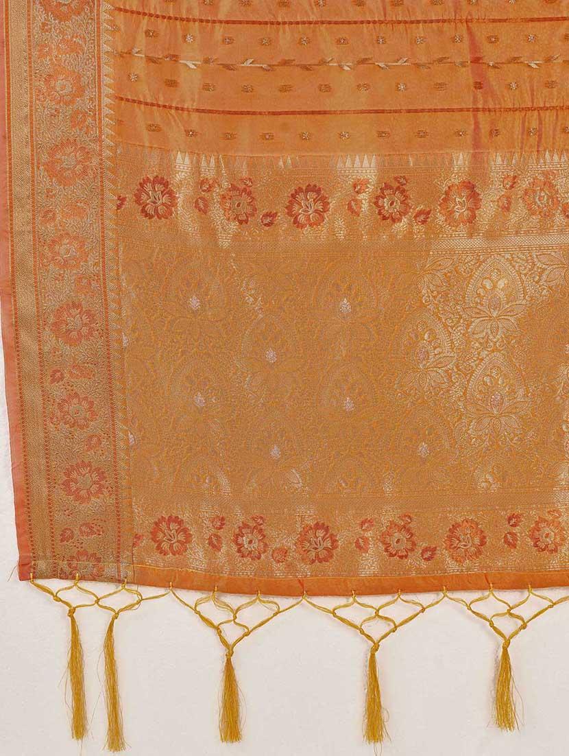 orange colored bordered saree - 20367488 - Standard Image - 5