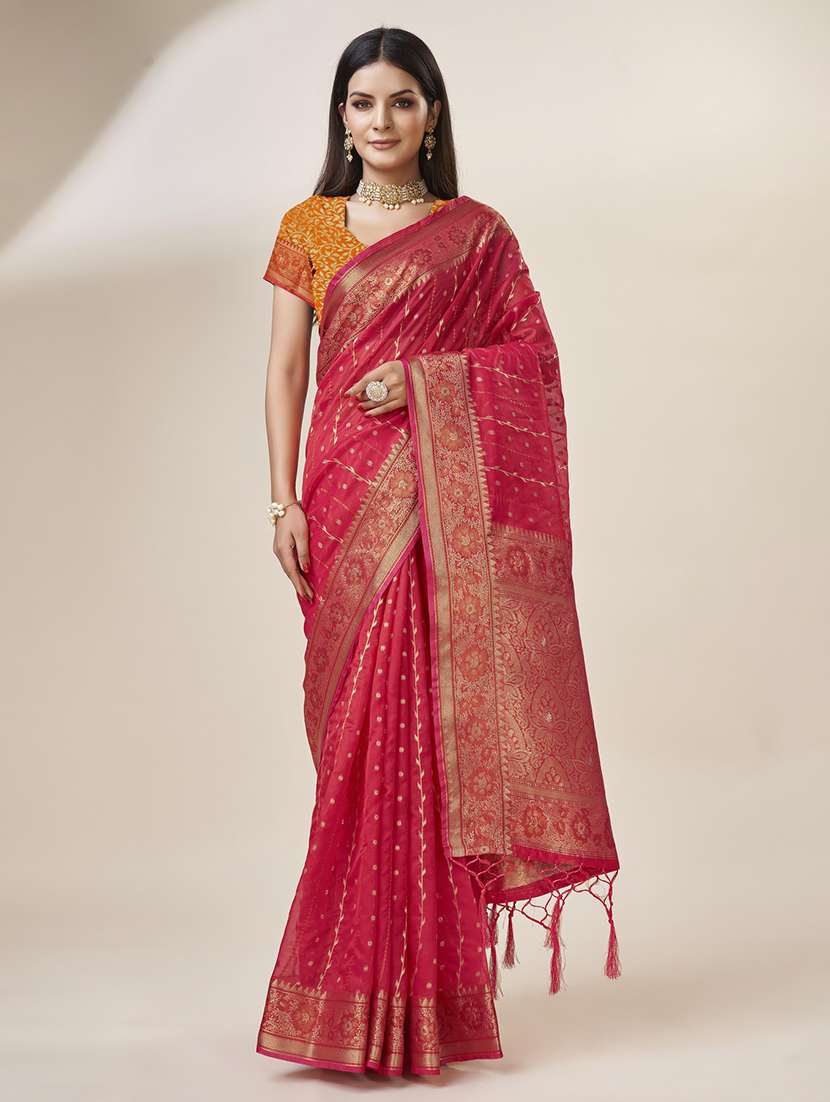red colored bordered saree with blouse - 20367489 - Zoom Image - 0