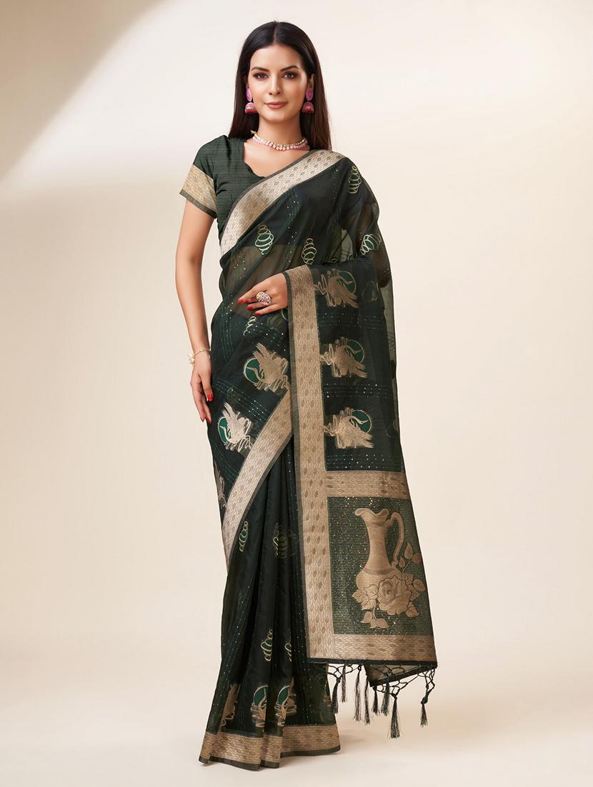 green colored bordered  saree with blouse - 20367494 -  Zoom Image - 0