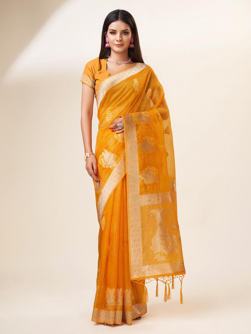 orange colored bordered saree with blouse - 20367499 - Zoom Image - 0