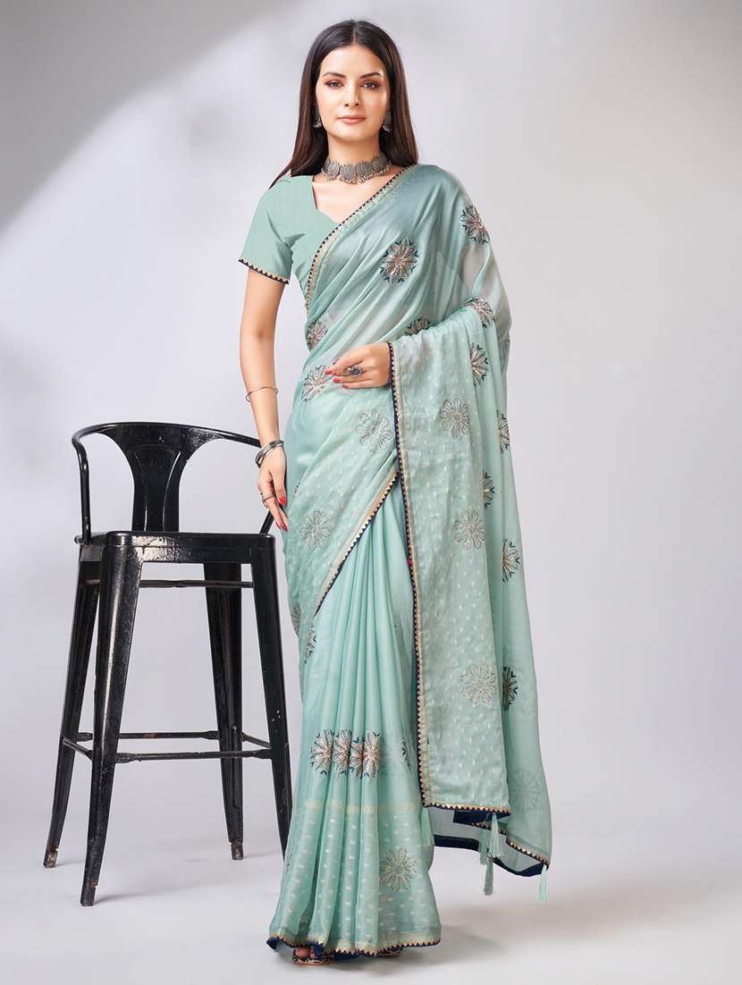 light blue colored embellished saree with blouse - 20367504 - Zoom Image - 0