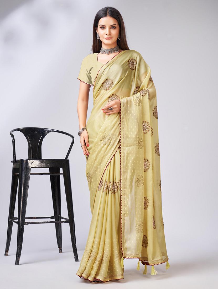 beige colored embellished  saree with blouse - 20367505 -  Zoom Image - 0