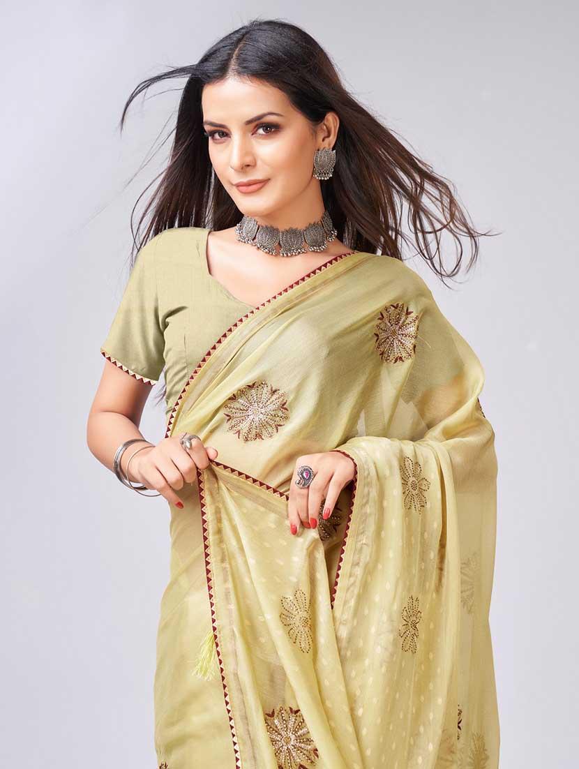 beige colored embellished saree with blouse - 20367505 - Standard Image - 3