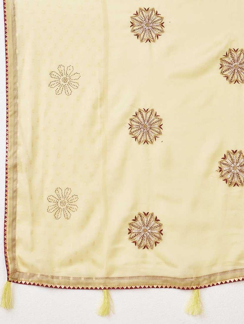beige colored embellished saree with blouse - 20367505 - Standard Image - 5