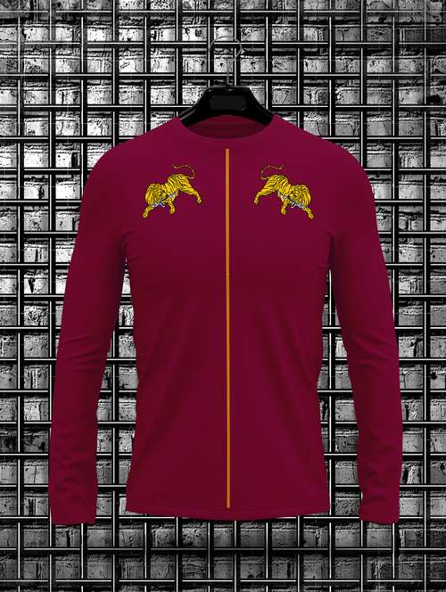 maroon cotton blend front print t-shirt - 20367733 -  Standard Image - 0