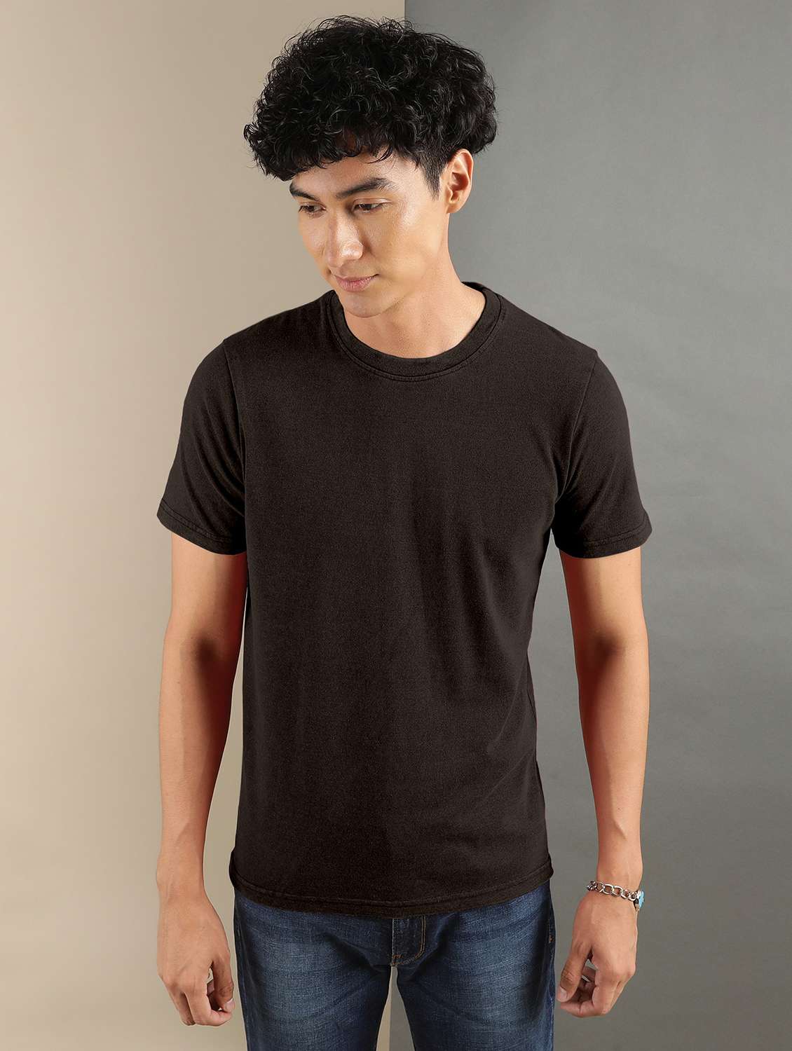 brown solid short sleeve t-shirt