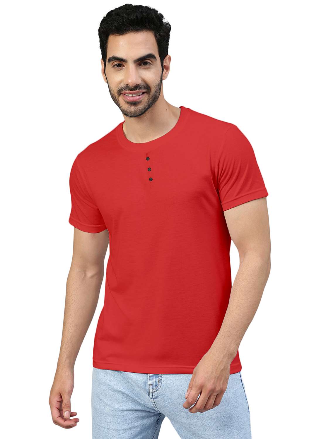 red solid round neck t-shirt