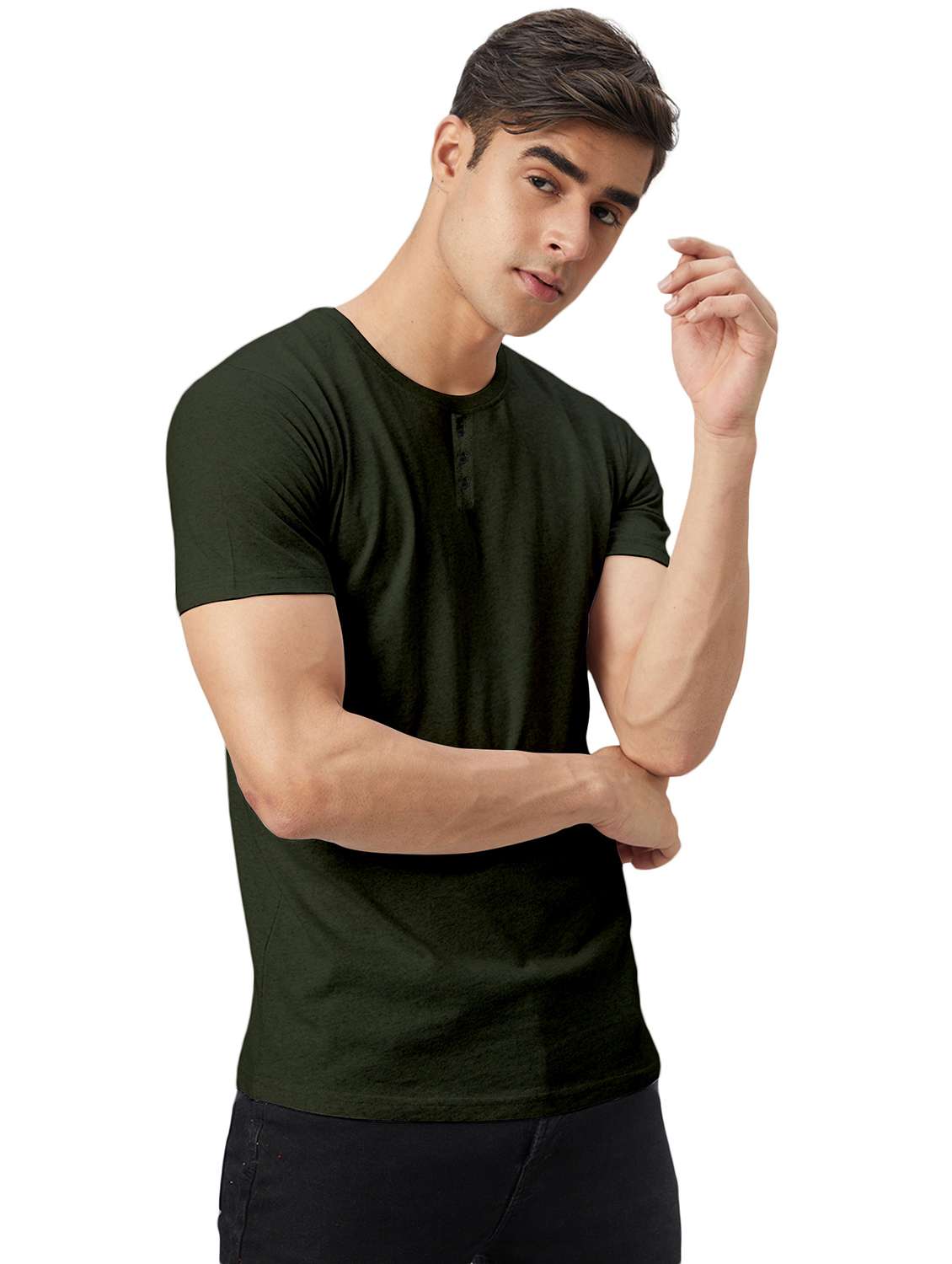 olive solid round neck t-shirt