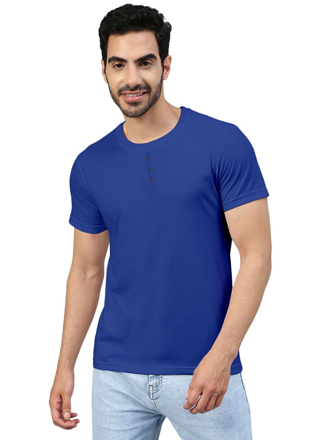 blue solid round neck t-shirt