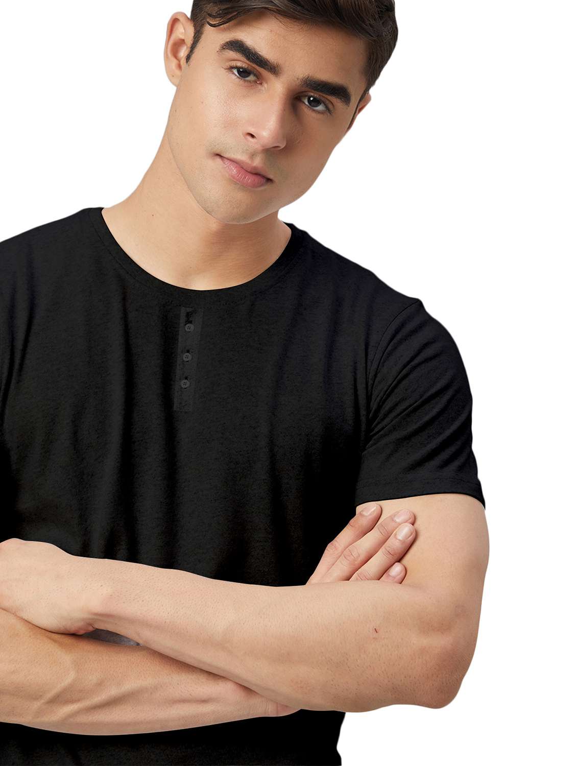 black solid round neck t-shirt - 20367762 -  Standard Image - 3