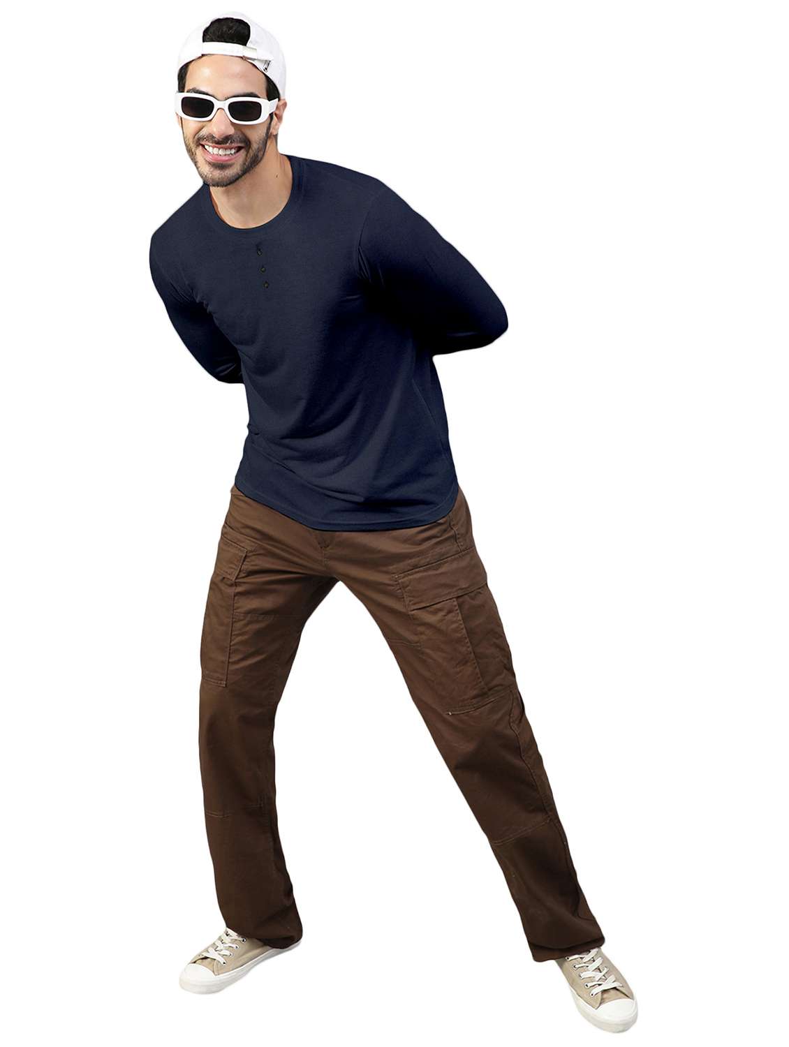 navy blue solid round neck t-shirt - 20367764 -  Standard Image - 3