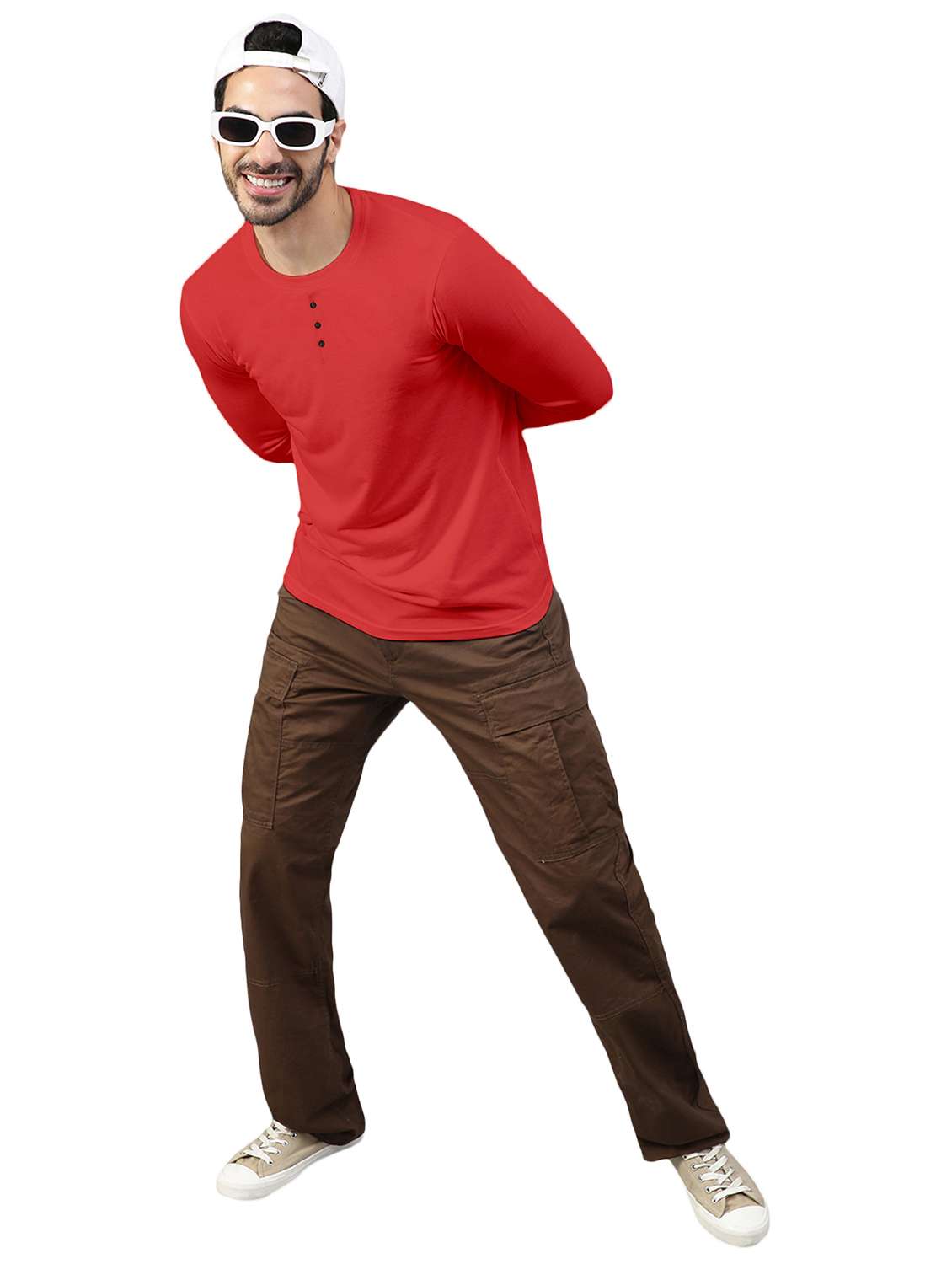 red solid round neck t-shirt - 20367766 -  Standard Image - 3