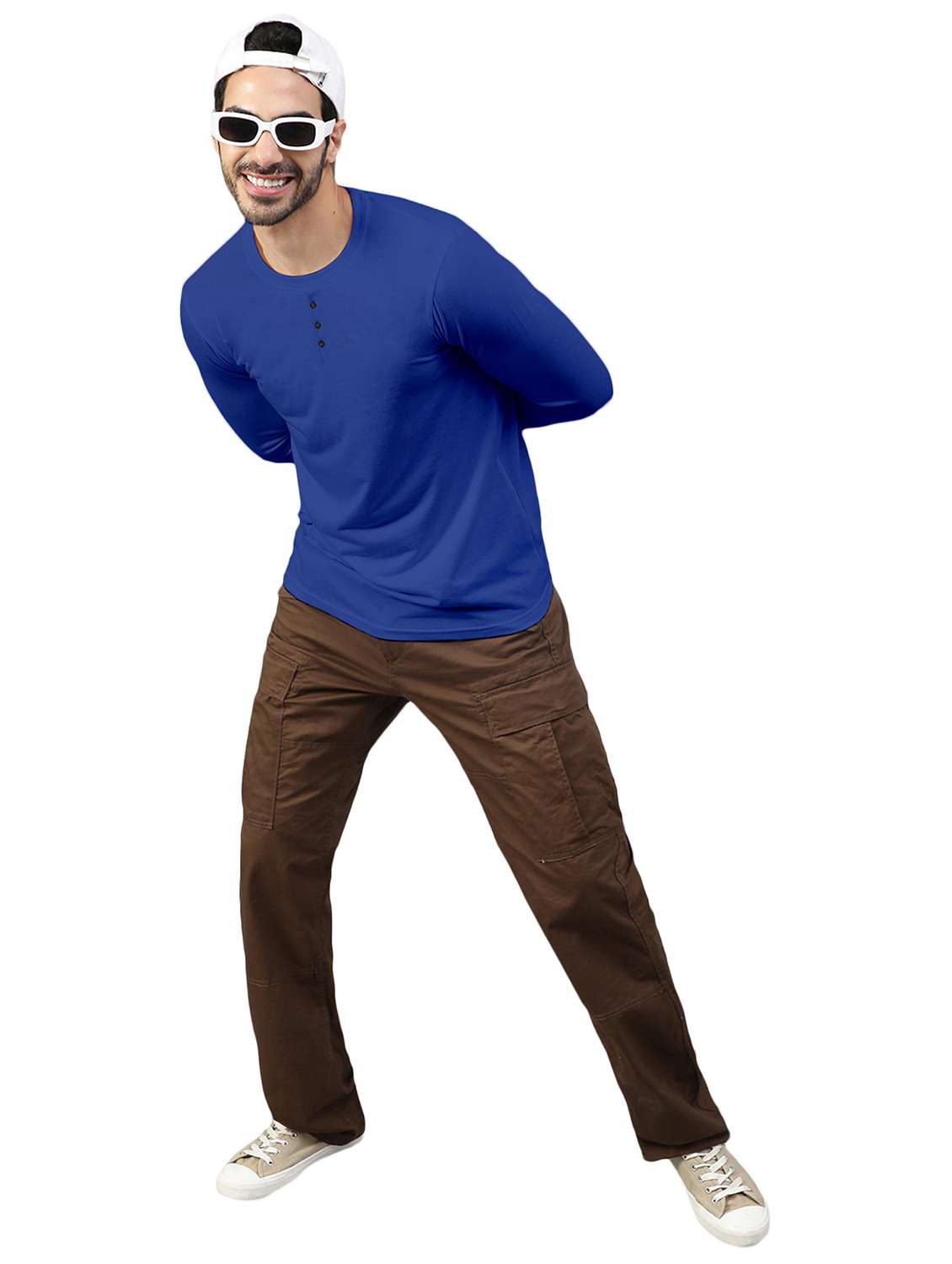 blue solid round neck t-shirt - 20367770 -  Standard Image - 3