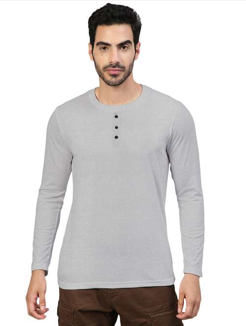 grey solid round neck t-shirt - 20367771 -  Standard Image - 0