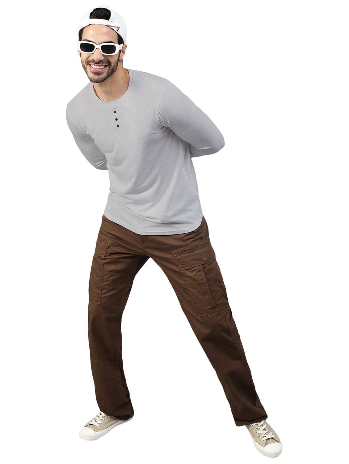 grey solid round neck t-shirt - 20367771 -  Standard Image - 3