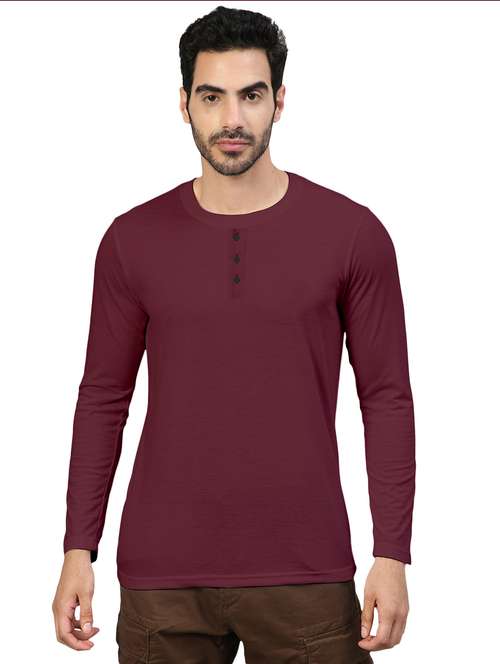 maroon solid round neck t-shirt - 20367773 -  Standard Image - 0