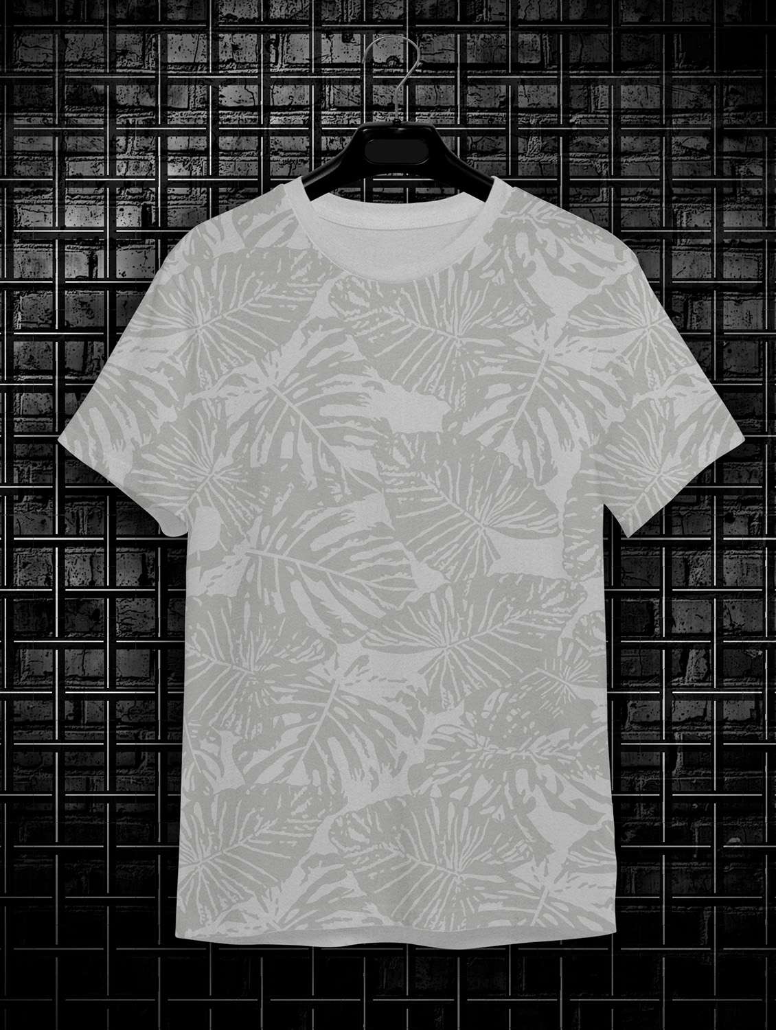 grey short sleeve all over print t-shirt