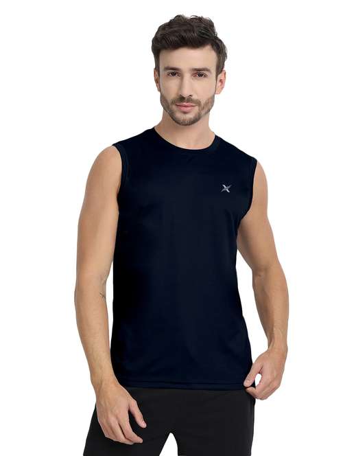 navy blue sleeveles solid t-shirt - 20367794 -  Standard Image - 0