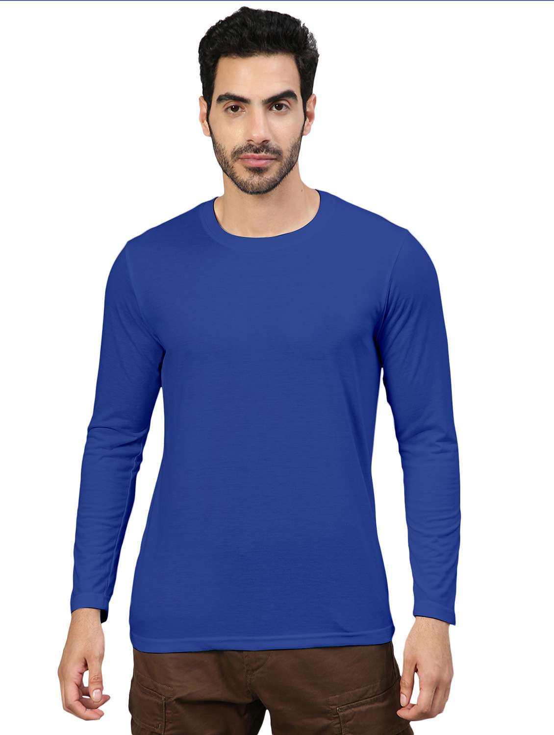 blue solid long sleeve t-shirt