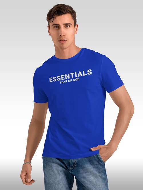 blue short sleeve chest print t-shirt - 20367883 -  Standard Image - 0