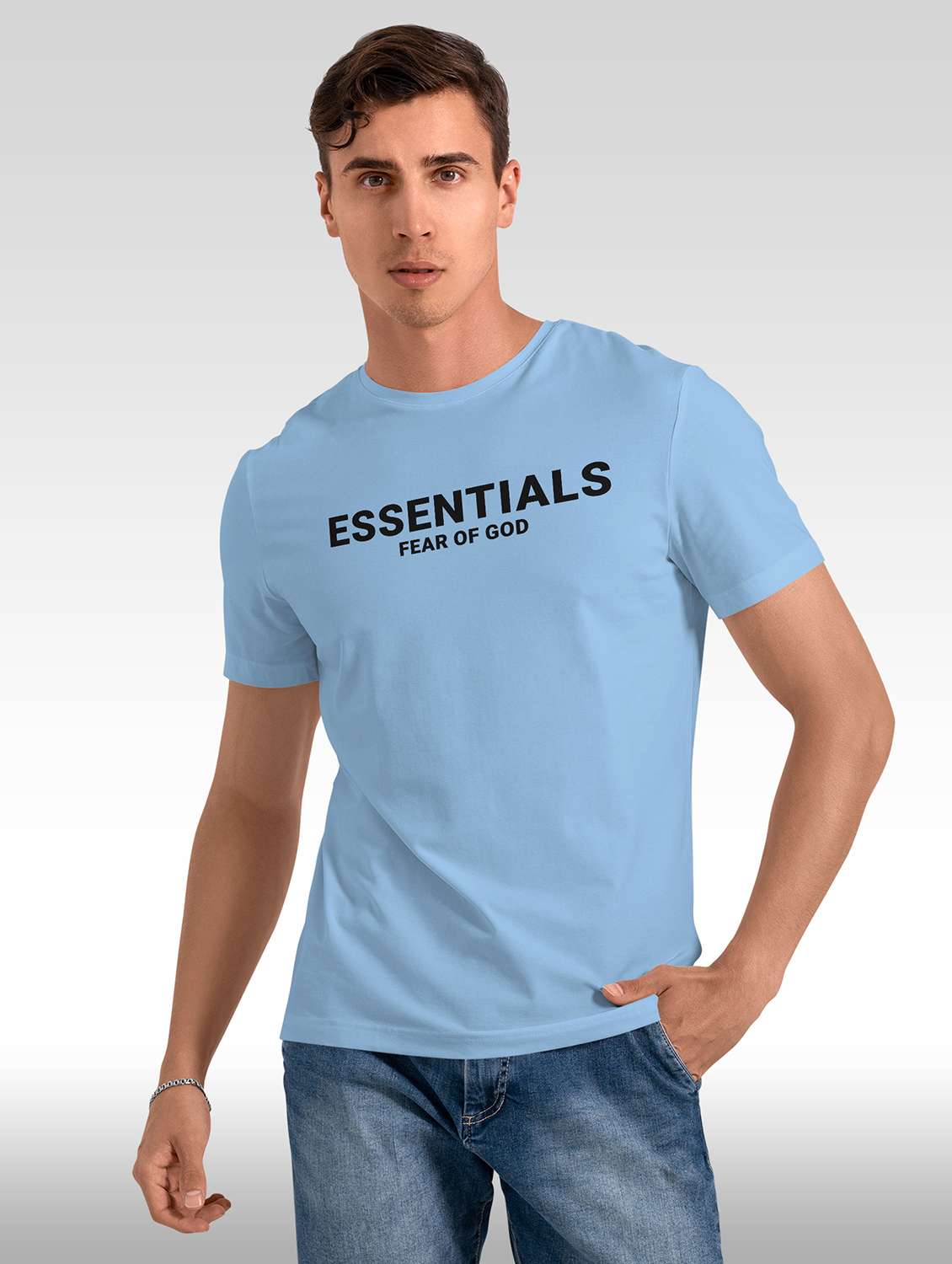 light blue short sleeve chest print t-shirt