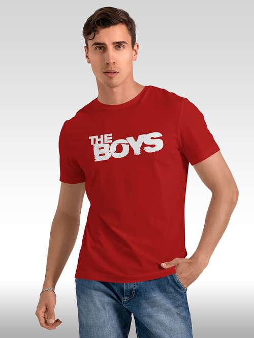 red short sleeve chest print t-shirt - 20367886 -  Standard Image - 0