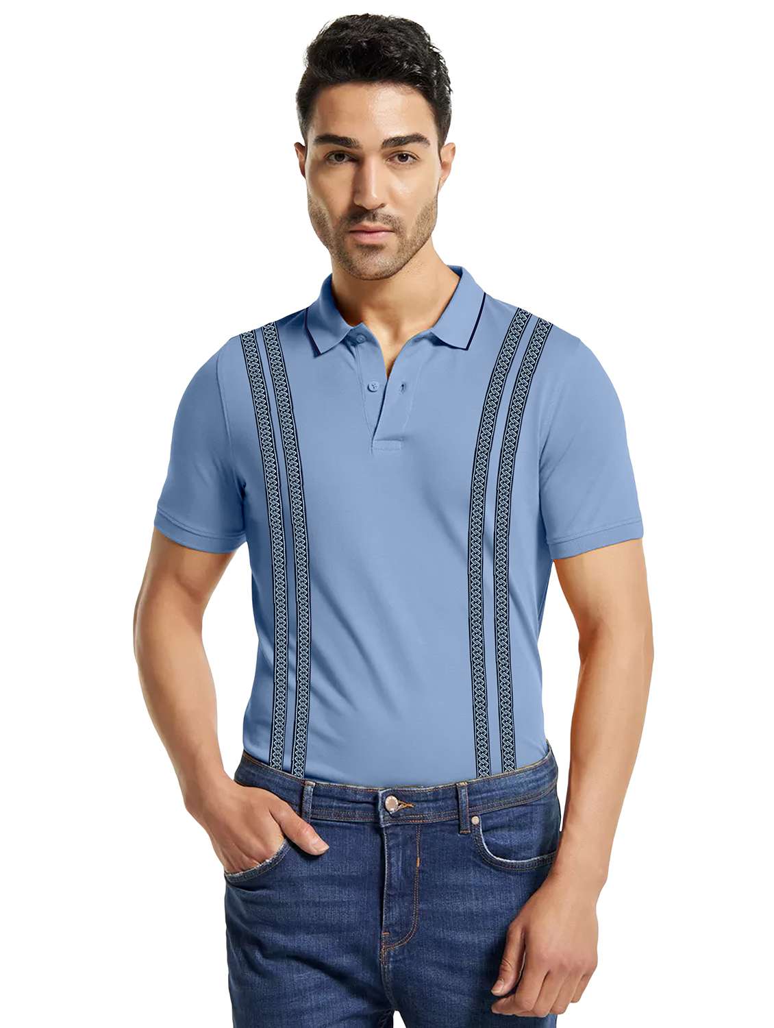 light blue striped polo t-shirt