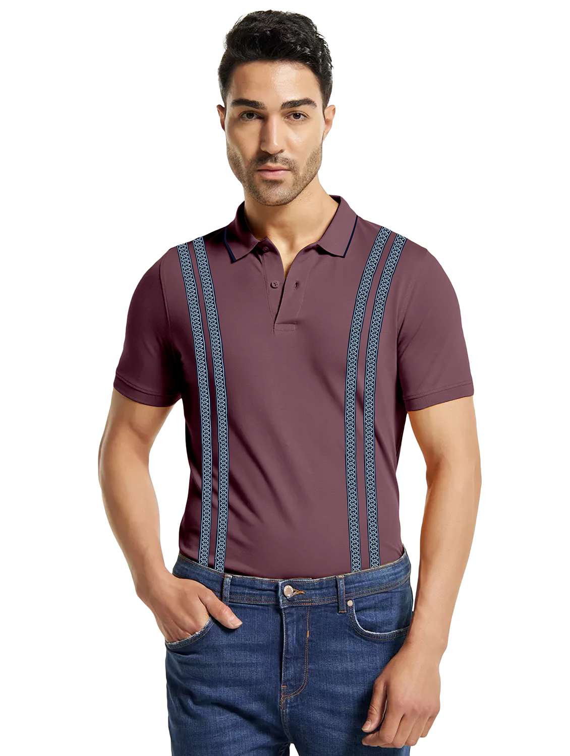 mauve striped polo t-shirt