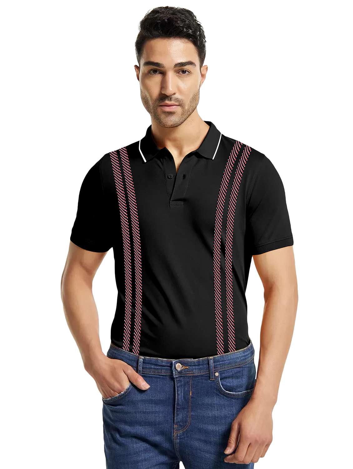 black striped polo t-shirt