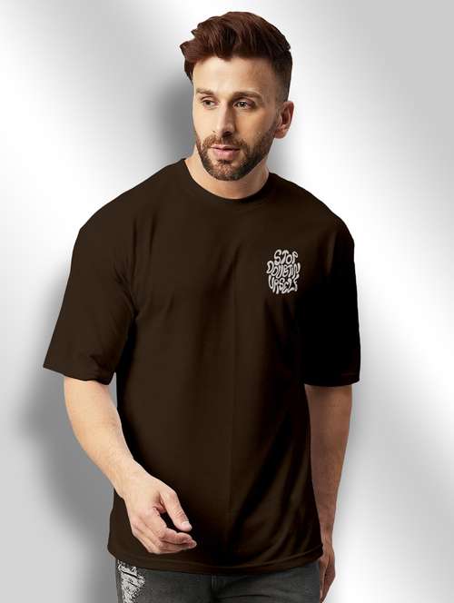 brown printed round neck t-shirt - 20368666 -  Standard Image - 0