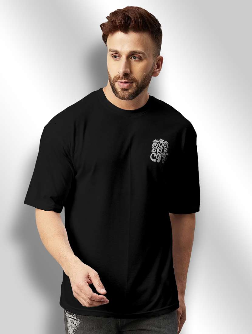 black printed round neck t-shirt