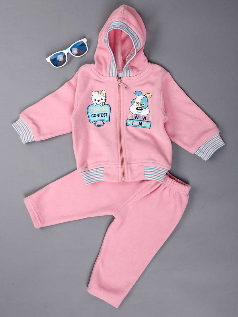 boys round neck graphic printed full length set