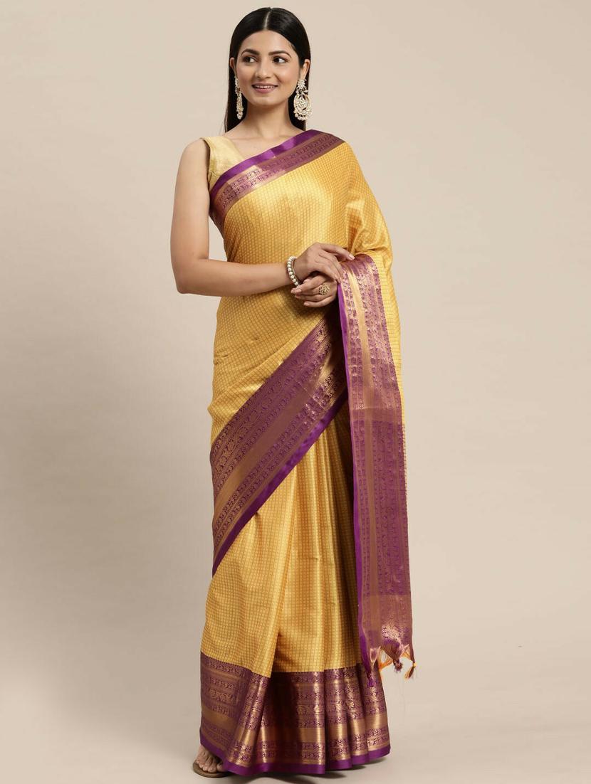 self design zari work kanjivaram saree with blouse - 20369037 - Zoom Image - 0