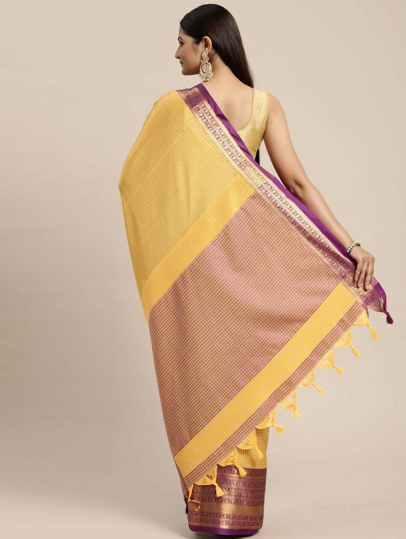 self design zari work kanjivaram saree with blouse - 20369037 - Standard Image - 3