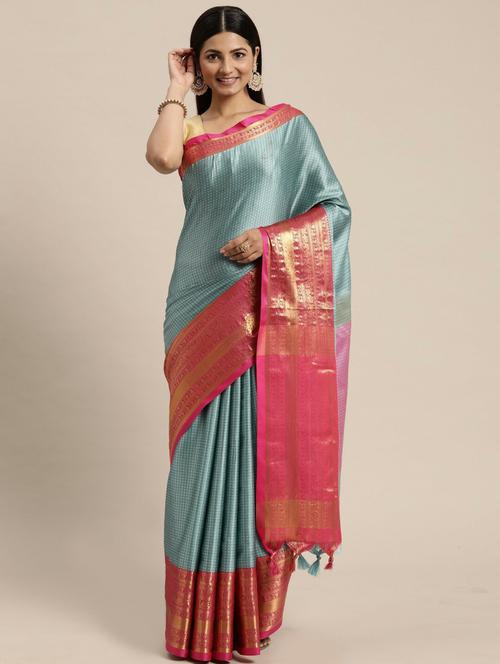 self design zari work kanjivaram saree with blouse - 20369056 - Standard Image - 0