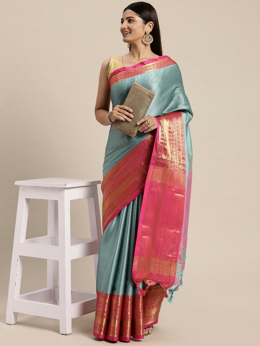 self design zari work kanjivaram saree with blouse - 20369056 - Standard Image - 3