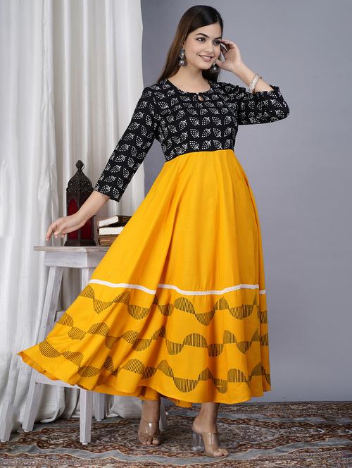 yellow colored flared kurta - 20369325 - Standard Image - 0